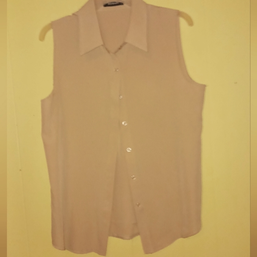 2 for $15  Atnlewhi, Large, Tan button down, Sleeveless Blouse.